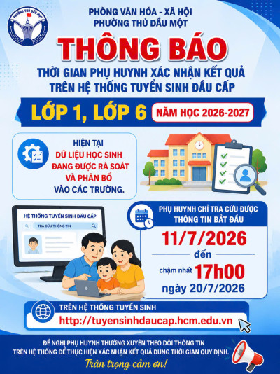 Thông báo thời gian phụ huynh xác nhận kết quả trên hệ thống tuyển sinh đầu cấp